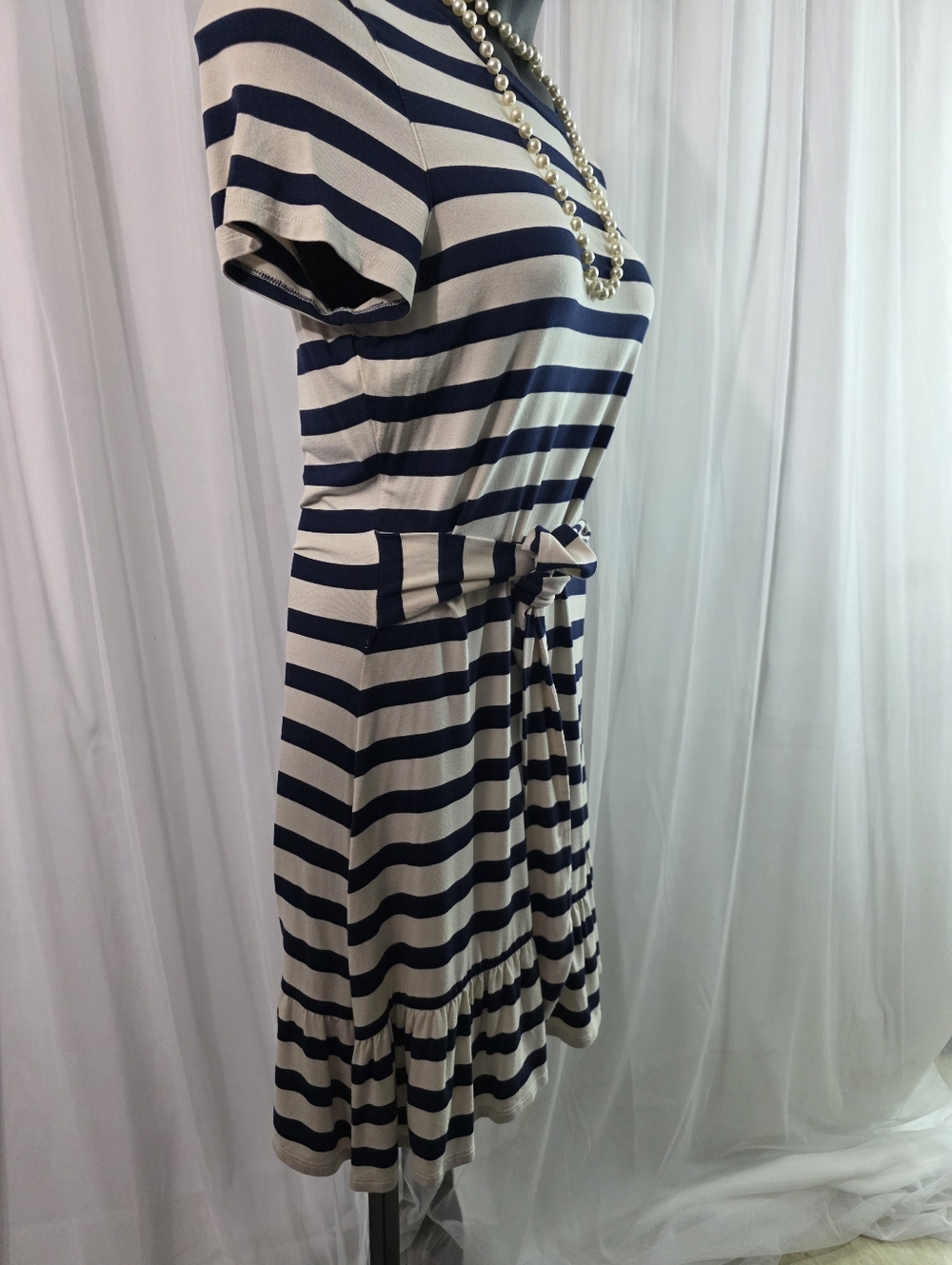 LAUREN Ralph Jersey T-Shirt Dress Size:12 color:Navy and Cream - Picture 6 of 15